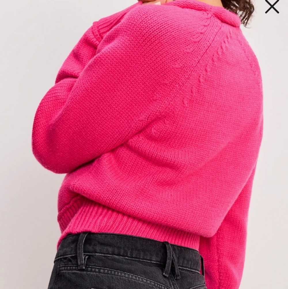 Good American Sweater Mock Neck Knit Top Pink Small Cozy Super Soft Roll Neck - Picture 3 of 9